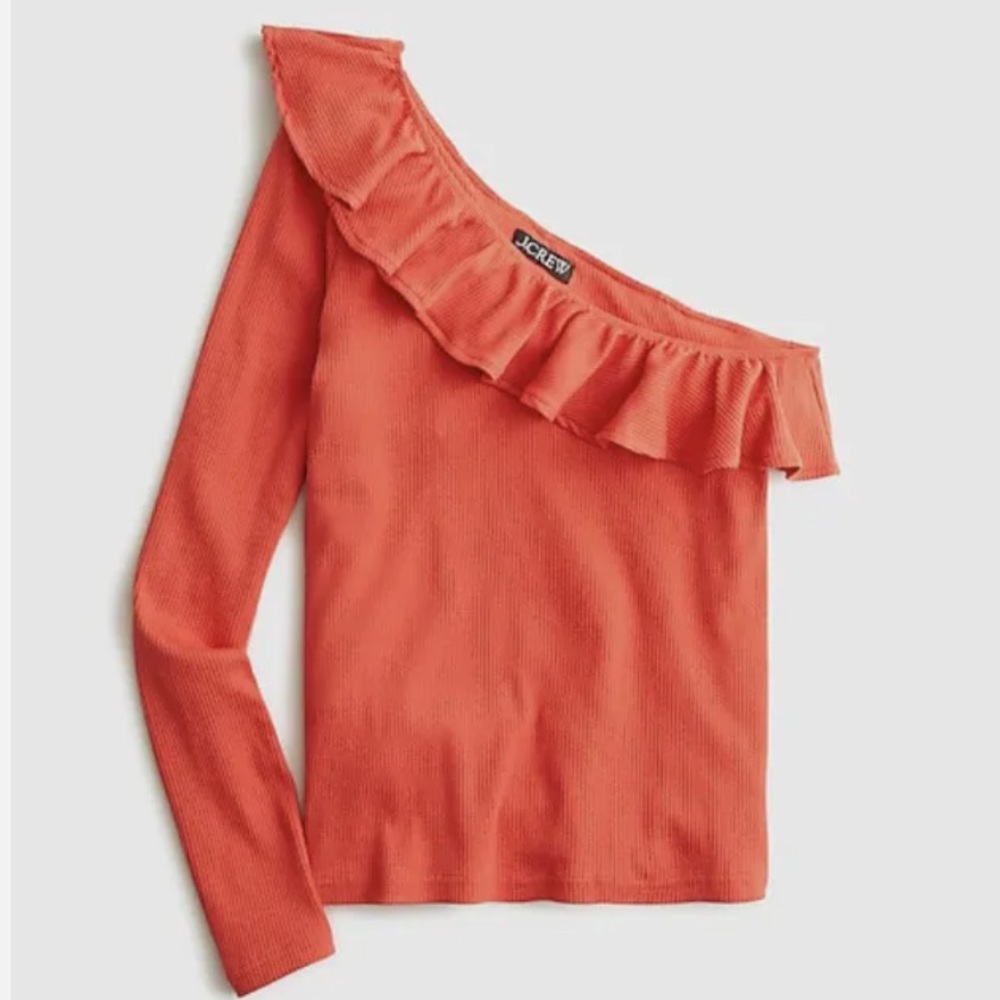 J Crew One-shoulder ruffleneck top in vintage rib